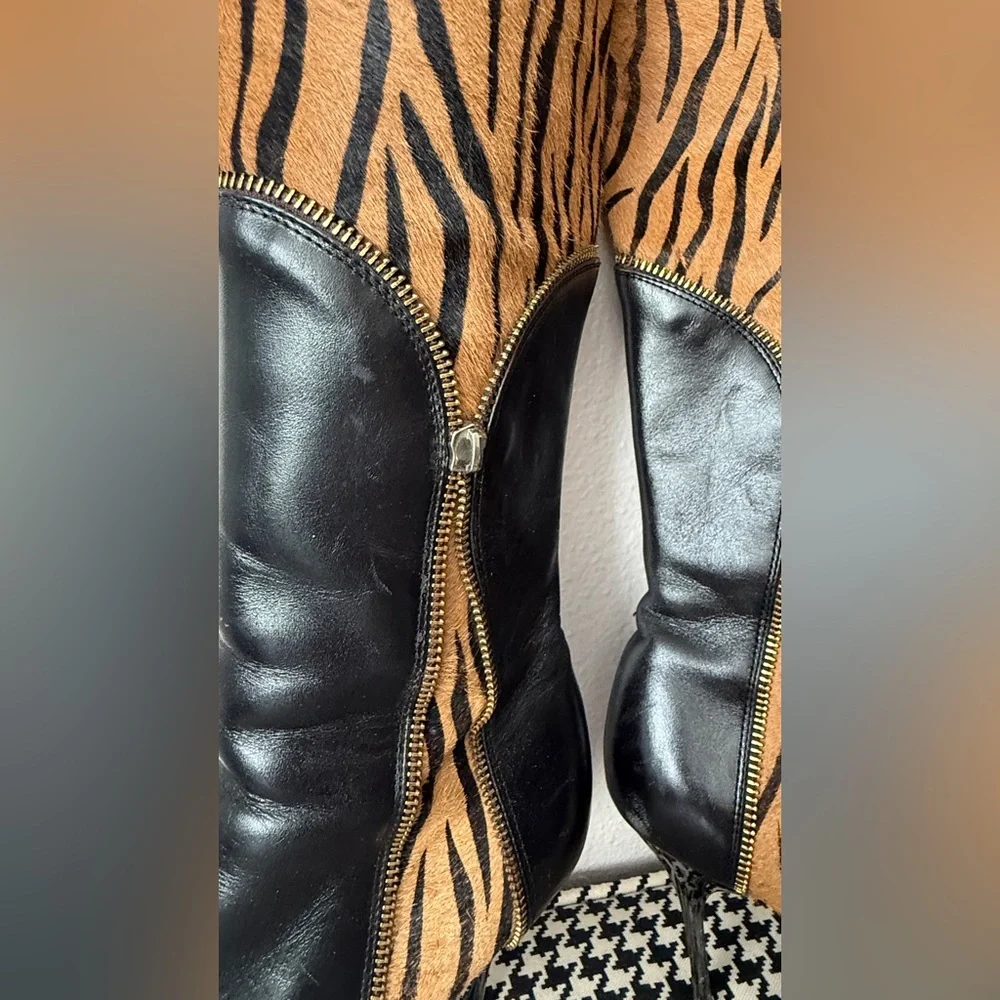 Black and Brown animal print Women's Boots - Picture 3 of 10